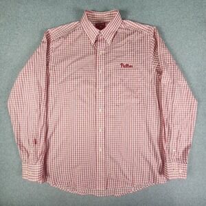 Philadelphia Phillies MLB Shirt Mens L Red Plaid Button Down Long Sleeve Pocket